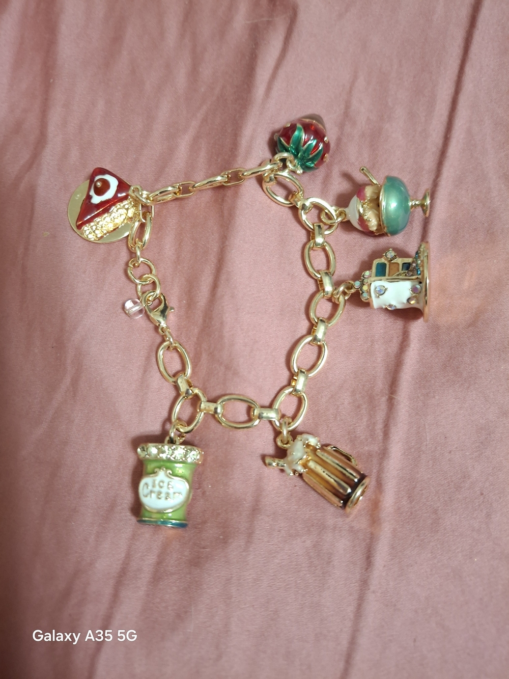 Napier Gold-Tone Charm Bracelet with Red and Green Enamel Dessert Charms